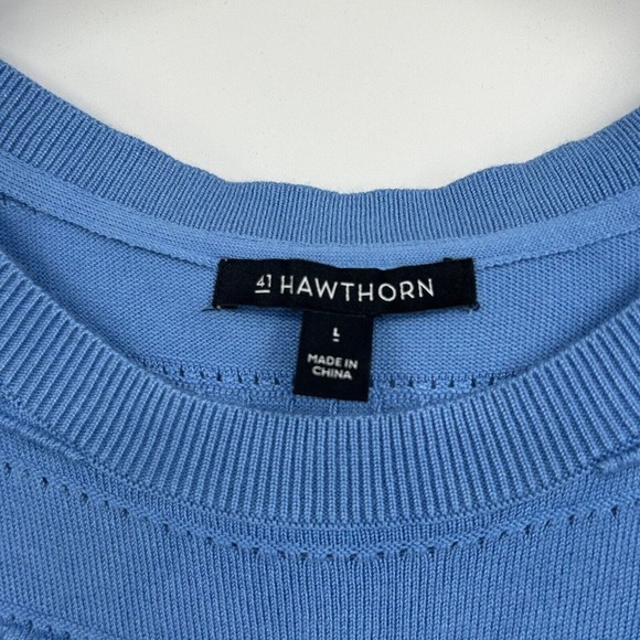 41 Hawthorn Stitch Fix Blue Hauthie Pointell Pullover Sweater Size Large L - Picture 4 of 5